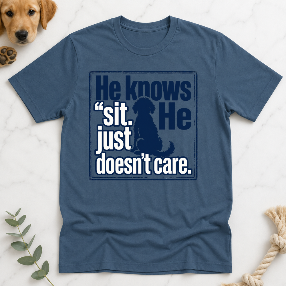 He Knows Sit He Just Doesn’t Care T-Shirt