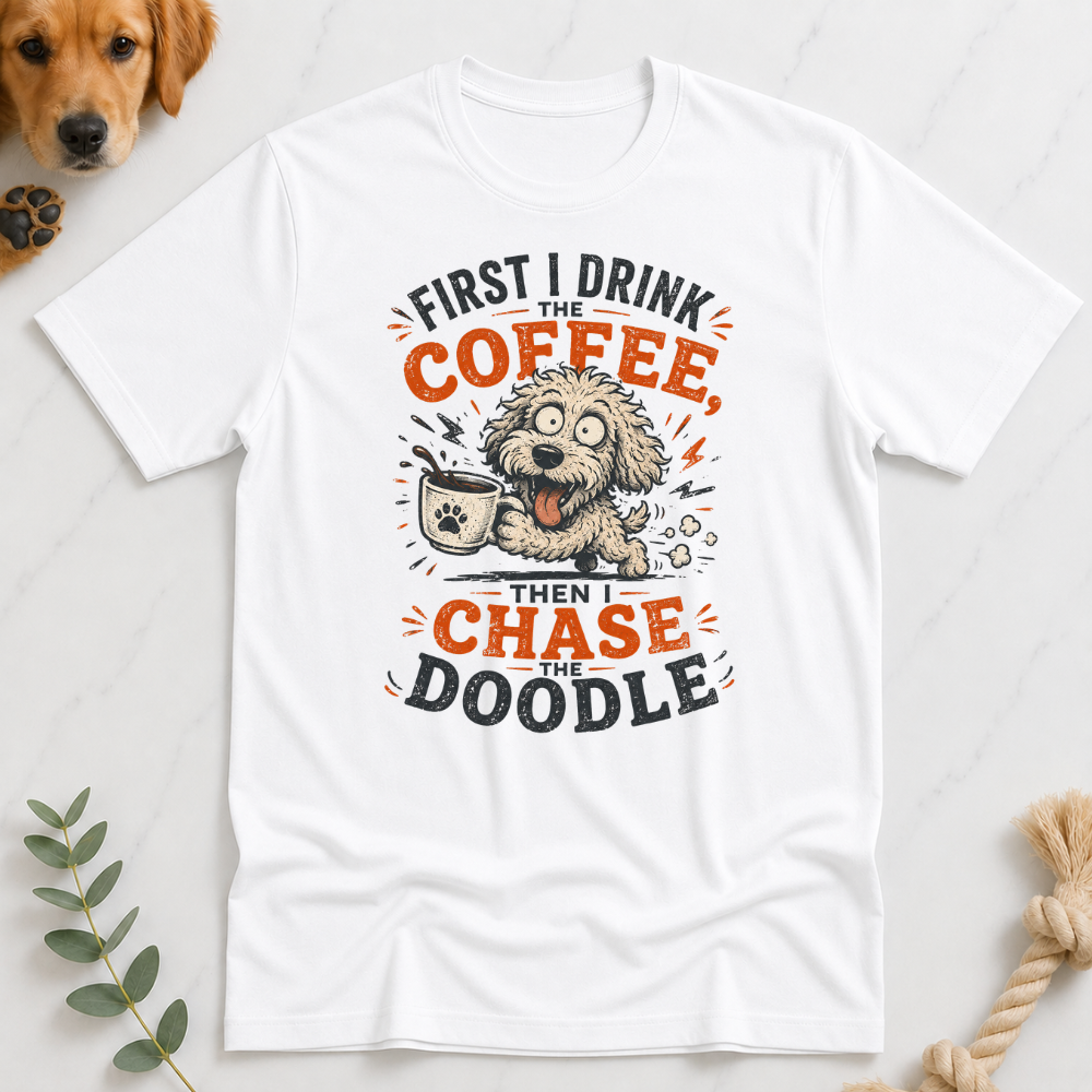 First Drink Coffee Then Chase Doodle T-shirt T-Shirt