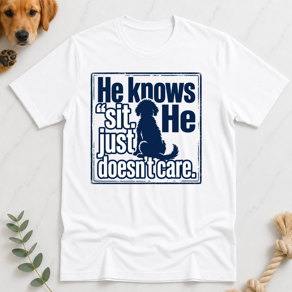 He Knows Sit He Just Doesn’t Care T-Shirt